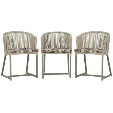Imagem de 3 Cadeiras De Jantar Noronha Fendi Corda Náutica E6 Trama Rami