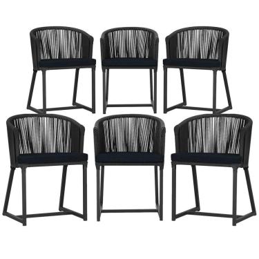 Imagem de 6 Cadeiras De Jantar área Noronha Preta E12 Trama  Preto