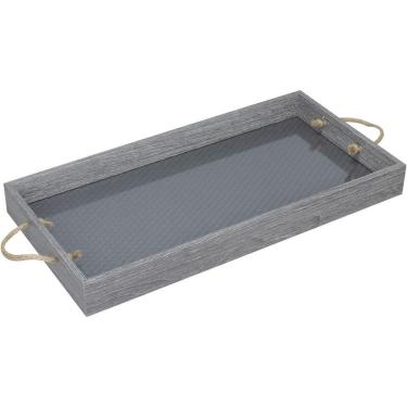 Imagem de Bandeja Decorativa Para Servir Home&co Retangular Mdf 20x40x4cm Cinza