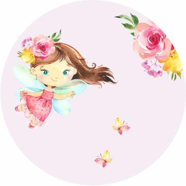 Imagem de Painel de Lona Redondo Fadinha Aquarela - Fabrika De Festa, 140x140cm