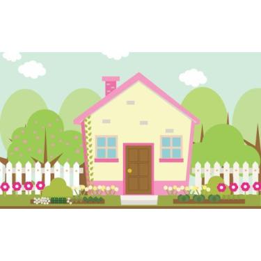 Imagem de Painel Em Tecido Sublimado Casinha de Boneca Amarela - Fabrika de Fest