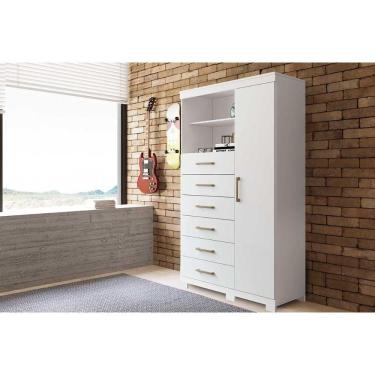 Imagem de Cômoda Infantil Marabá 1.6 1 Porta E 6 Gavetas C/ Pés Branco - Santos Andirá