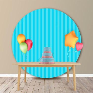 Imagem de Painel Redondo em Jacquard Azul Turquesa Listrado - Jacquard Tradicion