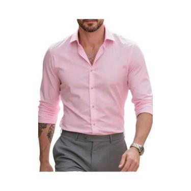 Imagem de Camisa Social Masculina Slim Fit Branca E Preta Lisa Para Negócios E C