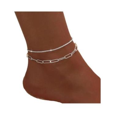 Imagem de Tornozeleira Feminina Banhada a Prata 925 Com Zircônia Cúbica, Elegant