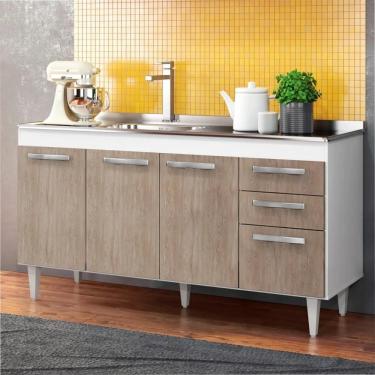 Imagem de Balcão Gabinete Para Pia 150cm Sem Tampo Lisboa Branco/castanho - Lumil