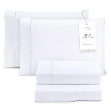 Imagem de Jogo Cama King Size Toque Macio 4 Peças Percal 600 Fios Branco