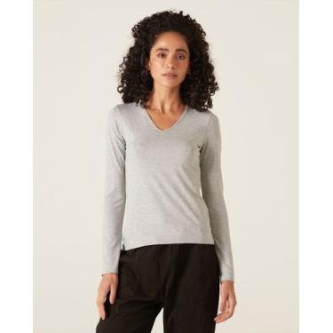 Imagem de Blusa Básica Feminina Gola V Manga Longa Em Viscose Stretch - Malwee, 