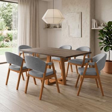 Imagem de Mesa Jantar Julia 1,60 Freijó Pés Cerejeira 6 Cadeiras Helen Retangular Sala Jantar - C...
