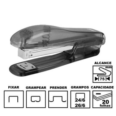 Imagem de Grampeador Tilibra G153 Preto Plástico 14,5cm 26/6 Ou 24/6 Até 20 Folh