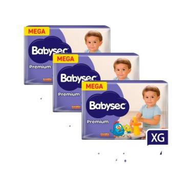 Imagem de Kit 3 Fralda Babysec Premium Tamanho XG Pacote Mega com 24 Unidades De