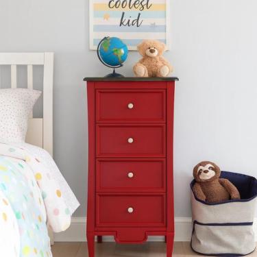 Imagem de Comoda 4 Gavetas Estreita Linha Amsterda Vermelho/Amendoa - Weihermann