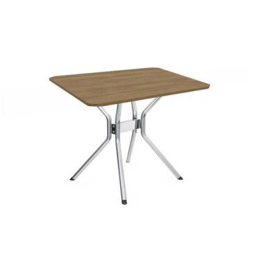 Imagem de Mesa p/ Cozinha Loire Aço c/ Tampo Madeirado 90x90cm Nogueira/Cromada 