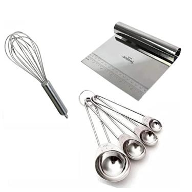 Imagem de Kit Espátula Tubular + 4 Pçs Colheres Medidoras E Fue Inox