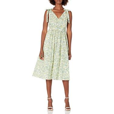 Imagem de Calvin Klein Vestido feminino sem mangas com detalhe de amarrar no ombro, Branco/pipoca multi, 42