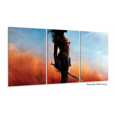 Imagem de Quadro Decorativo Mulher Maravilha 3 peças 120x60 cm em teci