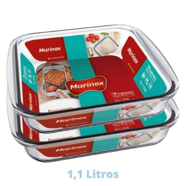 Imagem de 2 Assadeiras Travessa 1,1L Quadrada Vidro Temperada Marinex