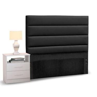 Imagem de Cabeceira Solteiro 90cm Preto e 1 Mesa de Cabeceira Branco