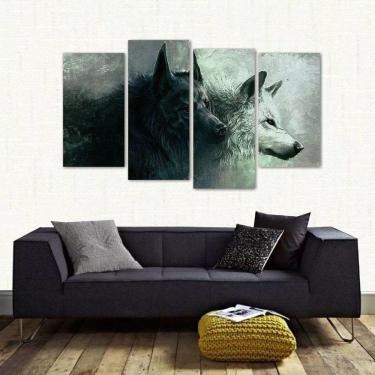 Imagem de Quadro Decorativo Lobo Uivando Mosaico Em Tecido 4 Peçase
