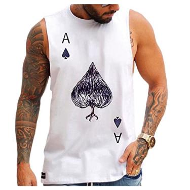 Imagem de Camiseta regata masculina sem manga camiseta estampa pôquer camiseta regata musculosa estampa Aces colete, Branco, X-Large