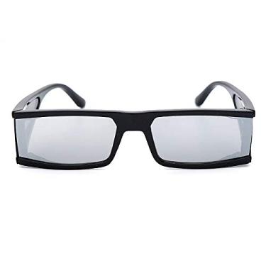 Imagem de Óculos de sol retangulares vintage femininos moldura pequena espelho óculos de sol prata preta lente masculina uma peça óculos punk gafas tons, 1, como mostra a foto