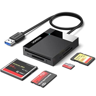 Imagem de UGREEN Leitor de cartão SD USB 3.0 adaptador de hub de cartão 5Gbps leitura 4 cartões simultaneamente CF, CFI, TF, SDXC, SDHC, SD, MMC, Micro SDXC, Micro SD, Micro SDHC, MS, UHS-I (preto)