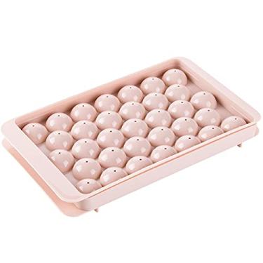 Imagem de Bandeja de cubo de gelo criativa redonda bandeja de cubo de gelo com tampa molde de cubo de gelo de plástico caixa de gelo esférico grande molde de gelo caixa de gelo ferramentas de cozinha molde de cubo de gelo (cor: rosa)