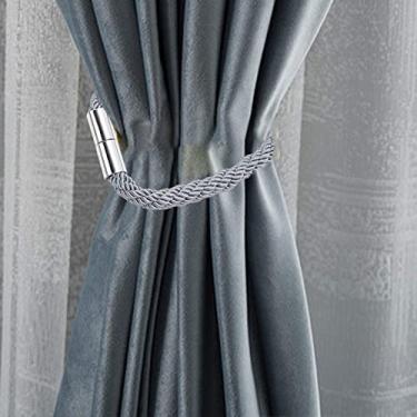 Imagem de 1 Par Cortina Magnética Amarração Costas Decorativas Retenções Clipes de Corda Têxteis Fivela Amarras para Casa de Banho Decoração Fina ou Grossa, cinza escuro