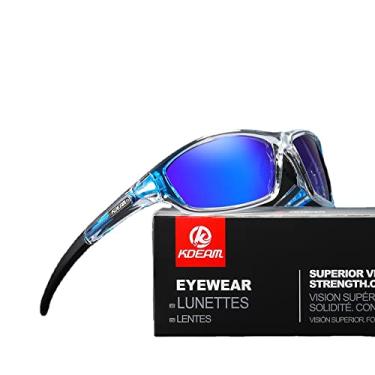 Imagem de Óculos de sol masculino KDEAM Upgraded TR90 polarizados esportes pescaria os óculos de sol flexíveis exclusivos óculos masculinos de estilo de vida ao ar livre (C5 azul espelhado)