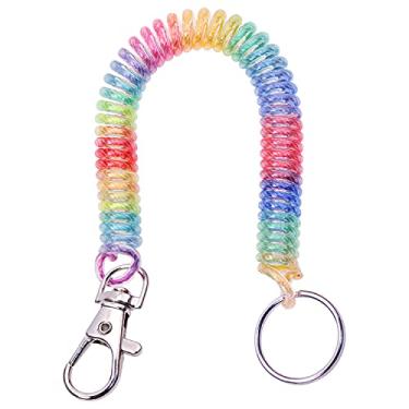 Imagem de Mini Skater Chaveiro espiral retrátil de 18 cm à prova de roubo, cordão elástico antiperda com fecho de lagosta de metal para chaves, carteira, celular e outros itens importantes, 1 peça (colorida),