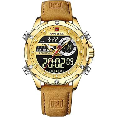 Imagem de Relógios esportivos multifunções militares masculinos 3ATM à prova d'água relógio digital analógico quartzo cronógrafo relógio de pulso para homens, Dourado