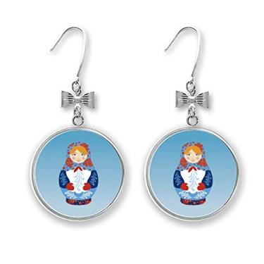 Imagem de Brincos de laço com estampa russa de bonecas russas com símbolo da Rússia