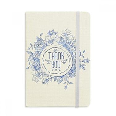 Imagem de Caderno de flores azuis padrão de plantas rosa oficial tecido capa dura diário clássico
