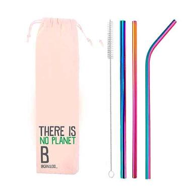Imagem de Kit 5 em 1-3 Canudos de Inox + Escova + Ecobag (Shake 8mm) Rainbow - Planet B