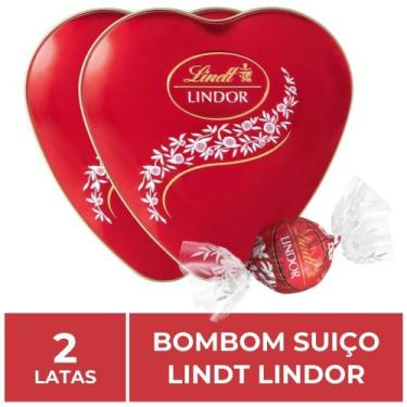 Imagem de Bombom De Chocolate Suiço Lindt Lindor, 2 Latas Coração 50G
