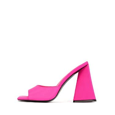 Imagem de Sandálias de salto alto com tira de bico quadrado com salto alto mulas de cetim, rosa, 9.5