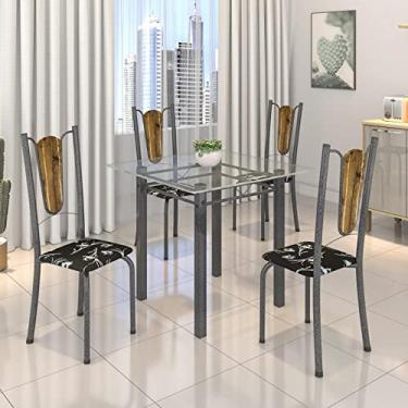Imagem de Conjunto de Mesa Tubular 75x75cm Tampo de Vidro com 4 Cadeiras Júlia Soma Móveis