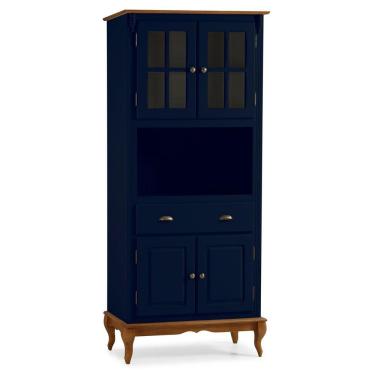 Imagem de Cristaleira 4 Portas 3 Prateleiras e 1 Gaveta e Nicho Hannover 60810 Linz Móveis - Azul Petróleo/Imbuia
