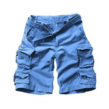 Imagem de Legou Bermuda Cargo Shorts de Ver?o Masculina Casual Shorts de Praia Nove cores com Cinto Céu azul Tamanho 46
