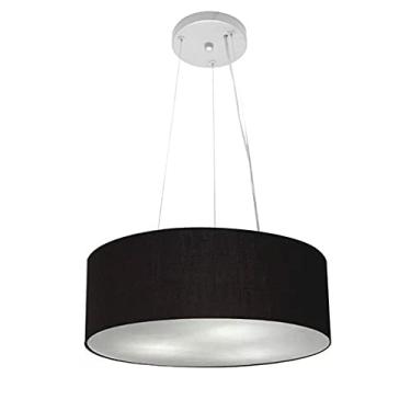 Imagem de Lustre Pendente Cilíndrico Cúpula Tecido 40x15 cm, Vivare Iluminação, Pendente4181 PR, Preto, Médio