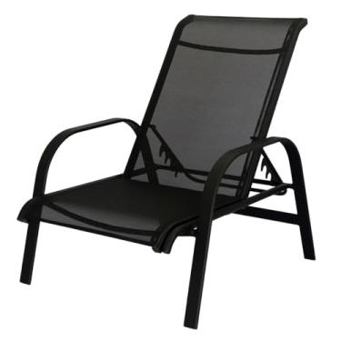 Imagem de Lux Móveis Espreguiçadeira Sling Curta em Tela Sling Preta para Banho de Sol no Pátio com Jardim