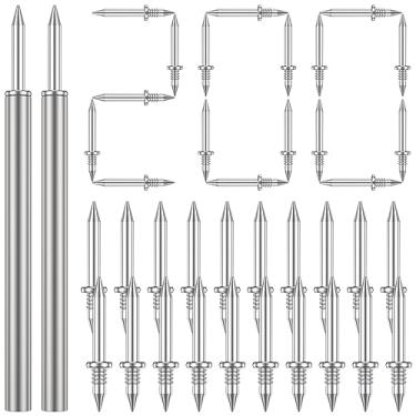 Imagem de 200 peças de fio de rodapé de cabeça dupla sem costura, prego sem marcação para rodapés, linha de rodapé de metal sem marcas, unhas sem costura de rodapé de madeira maciça com 2 ferramentas de manga