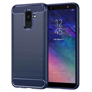 Imagem de Capa de celular para Samsung Galaxy A6 Plus 2018, fibra de carbono refinada, anti-queda, anti-impressões digitais, proteção total azul