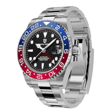 Imagem de Relógio masculino de aço inoxidável Pagani Design GMT automático de vidro safira moderno negócios, Azul, vermelho