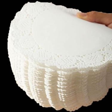 Imagem de YNHIAG Doilies de papel de renda branca - 21 cm redondos, pacote com 100 rendas redondas