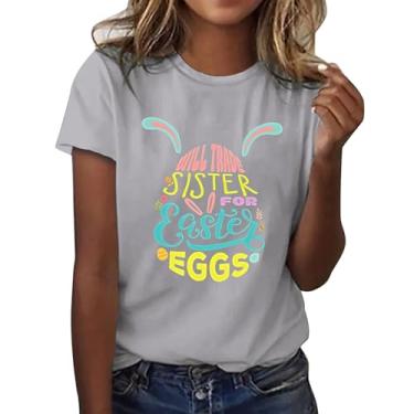 Imagem de Camiseta My Orders Easter Bunny Shirt Women Easter Day camiseta manga curta coelho moletom cinza GG