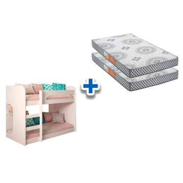 Imagem de Colchão Pérola Black (2un) + Beliche Ema Branco