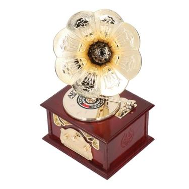 Imagem de Caixa de Música de Gramofone, Gramofone de Trompete Clássico, Caixa de Cosméticos e Caixa de Jóias para Decorações de Mesa de Casa (Gramofone Marrom com Base)