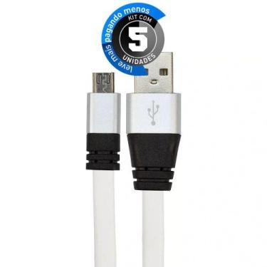 Imagem de Cabo Micro Usb Flat Celular De Silicone Branco - Kit Com 5 - Cirilo Ca