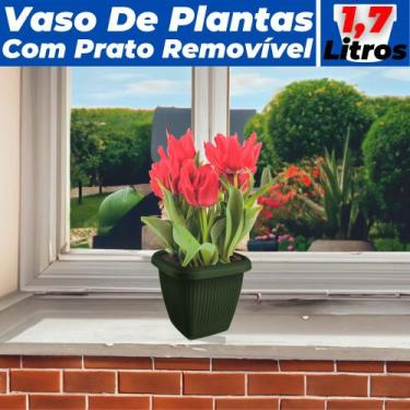 Imagem de Vaso De Plantas C/ Prato Decoração Sala Jardim Pequeno 1,7L - Usual Ut